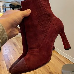 Christian Louboutin Me In The 90s Maroon Suede Snake High Heel Ankle Booties
